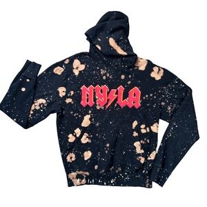 Black Keys NYLA Bleach Splatter Hoodie Y2K Grunge Streetwear Oversized Acid Wash